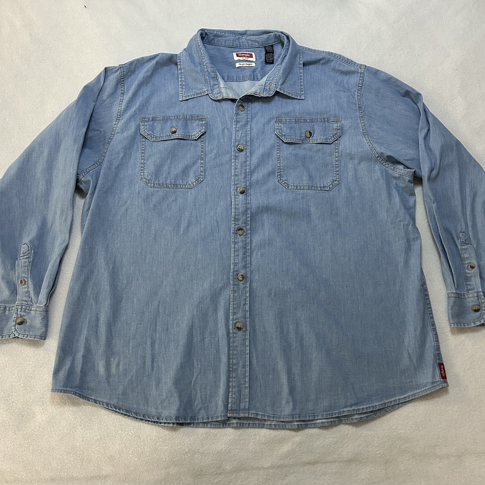 Wrangler Shirt Mens 3XL Blue Denim Flex For Comfort Classic Fit Western